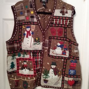 Brown Christmas Snowmen Vest